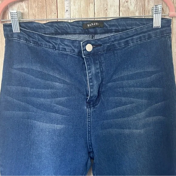 Banjul Blue Flare Wide Leg Jeans with Raw Hem - Picture 3 of 11